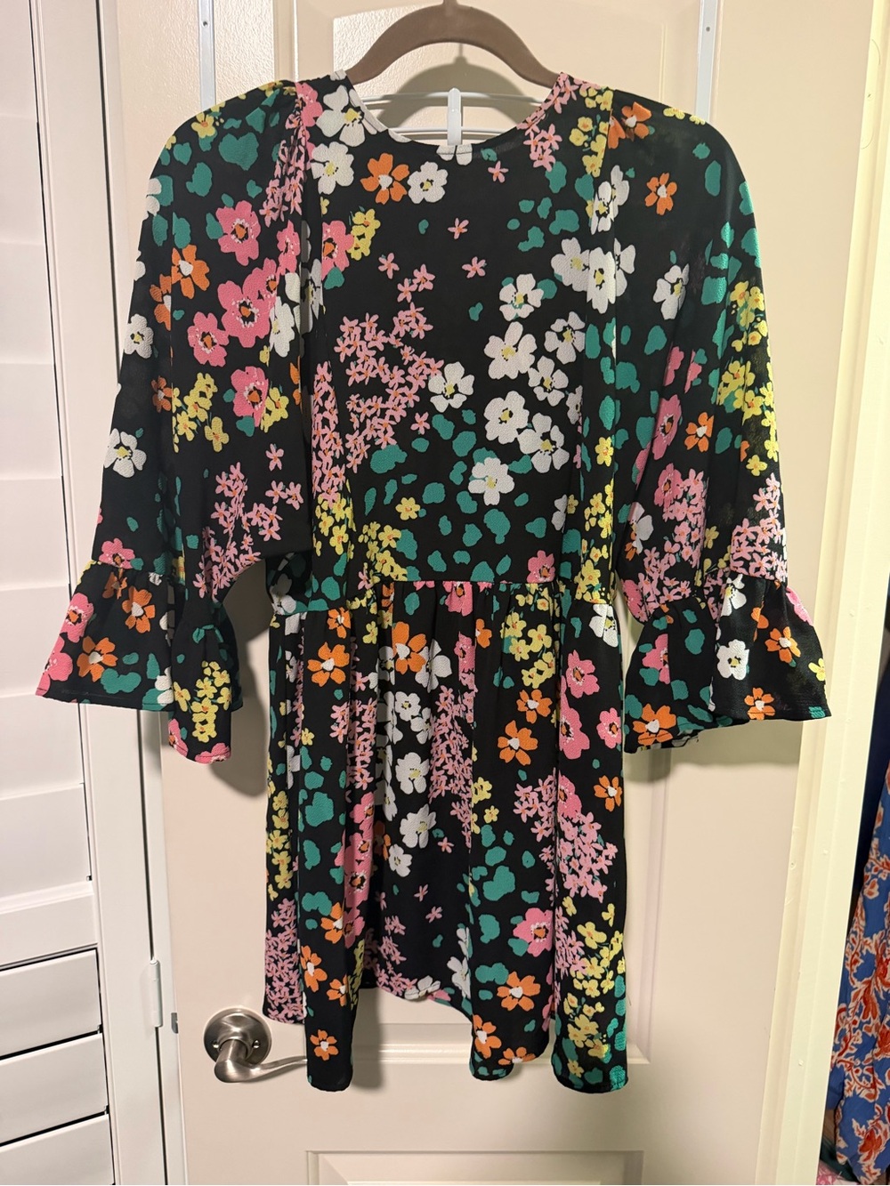 ASOS Black Mini Dress with Pink, White, Green and Orange Floral Print